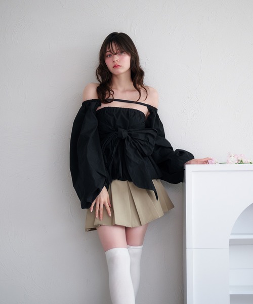 fupel(フぺル)の「2way balloon peplum ribbon blouse / 2way バルーンペプラムリボンブラウス(シャツ/ブラウス・レディース・ブラック/チャコールグレー/オフホワイト・FREE)」の3枚目の写真