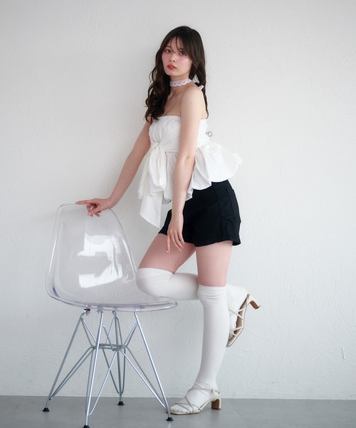 fupel(フぺル)の「2way balloon peplum ribbon blouse / 2way バルーンペプラムリボンブラウス(シャツ/ブラウス・レディース・ブラック/チャコールグレー/オフホワイト・FREE)」の9枚目の写真