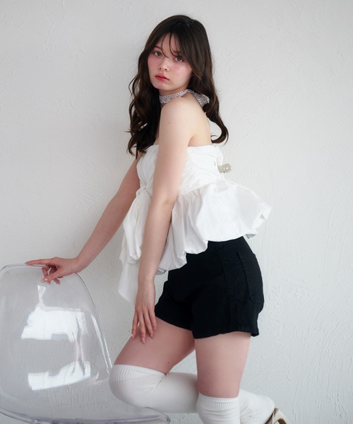 fupel(フぺル)の「2way balloon peplum ribbon blouse / 2way バルーンペプラムリボンブラウス(シャツ/ブラウス・レディース・ブラック/チャコールグレー/オフホワイト・FREE)」の10枚目の写真