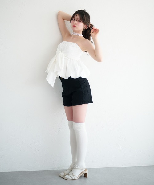 fupel(フぺル)の「2way balloon peplum ribbon blouse / 2way バルーンペプラムリボンブラウス(シャツ/ブラウス・レディース・ブラック/チャコールグレー/オフホワイト・FREE)」の12枚目の写真