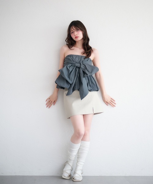 fupel 2wayバルーンペプラムリボンブラウス セール】2way balloon peplum ribbon blouse / 2way バルーン