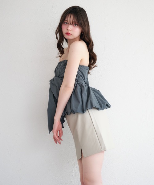 セール】2way balloon peplum ribbon blouse / 2way バルーン
