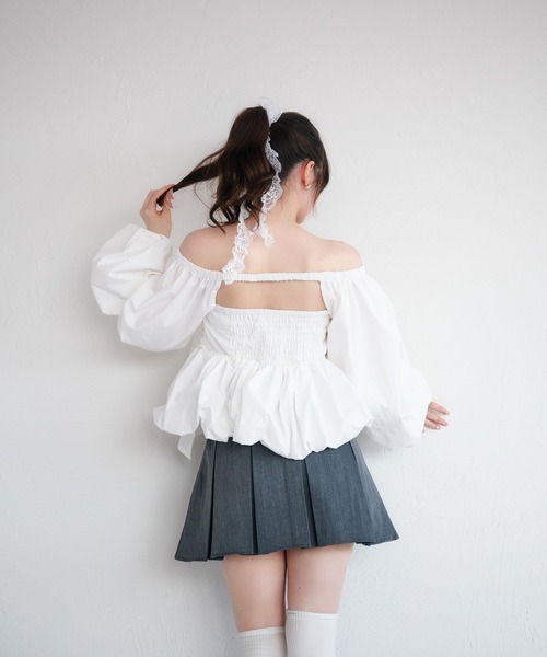 fupel(フぺル)の「2way balloon peplum ribbon blouse / 2way バルーンペプラムリボンブラウス(シャツ/ブラウス・レディース・ブラック/チャコールグレー/オフホワイト・FREE)」の16枚目の写真