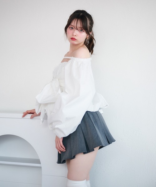 fupel(フぺル)の「2way balloon peplum ribbon blouse / 2way バルーンペプラムリボンブラウス(シャツ/ブラウス・レディース・ブラック/チャコールグレー/オフホワイト・FREE)」の20枚目の写真