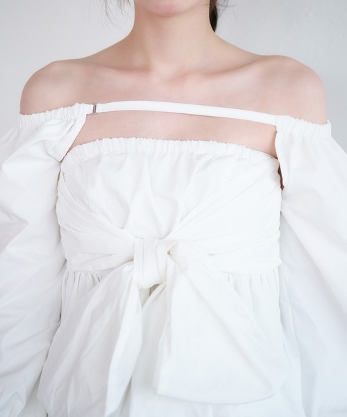 fupel ブラウス シャツ 2way balloon peplum ribbon blouse
