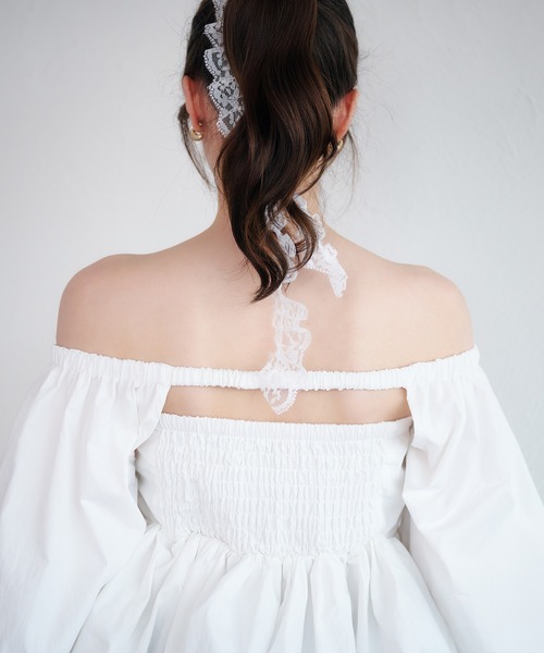 fupel ブラウス シャツ 2way balloon peplum ribbon blouse