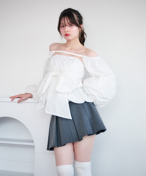 fupel(フぺル)の「2way balloon peplum ribbon blouse / 2way バルーンペプラムリボンブラウス(シャツ/ブラウス・レディース・ブラック/チャコールグレー/オフホワイト・FREE)」の19枚目の写真