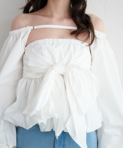 fupel(フぺル)の「2way balloon peplum ribbon blouse / 2way バルーンペプラムリボンブラウス(シャツ/ブラウス・レディース・ブラック/チャコールグレー/オフホワイト・FREE)」の8枚目の写真