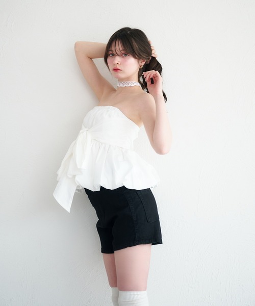 fupel(フぺル)の「2way balloon peplum ribbon blouse / 2way バルーンペプラムリボンブラウス(シャツ/ブラウス・レディース・ブラック/チャコールグレー/オフホワイト・FREE)」の11枚目の写真