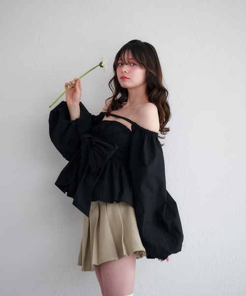 fupel ブラウス シャツ 2way balloon peplum ribbon blouse