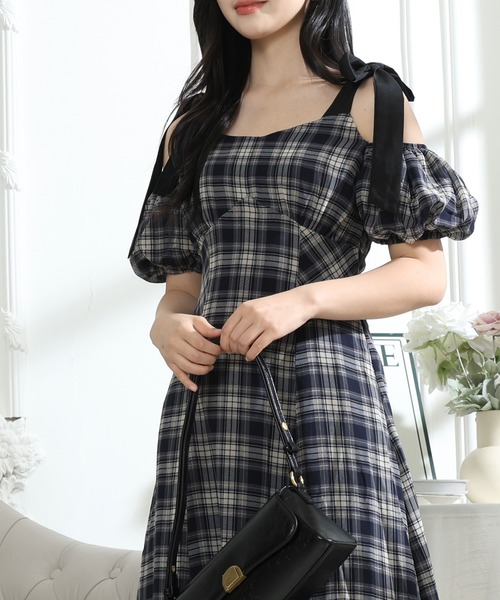 ✨美品✨M’S GRACY華やかタータンチェック リボン ワンピース 上品 36 ✨美品✨M'S GRACY華やかタータンチェック リボン ワンピース