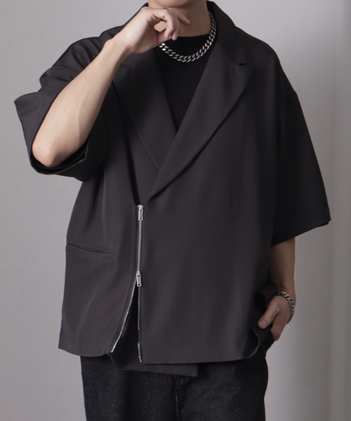 welise/ウェライズ】ドレープクロス バーティカルダブルジップ ハーフ