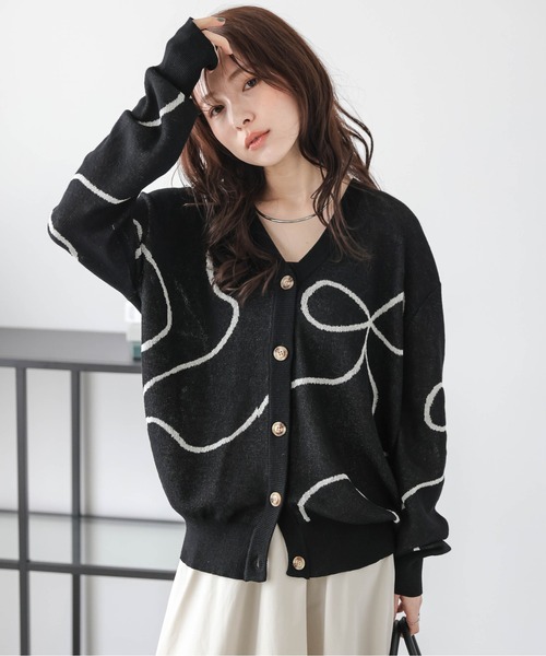 AMELY（エミリー）の「リボンラインニットカーディガン（カーディガン/ボレロ・レディース・ベージュ/グレー/ブラック/アイボリー・フリー）」の3枚目の写真