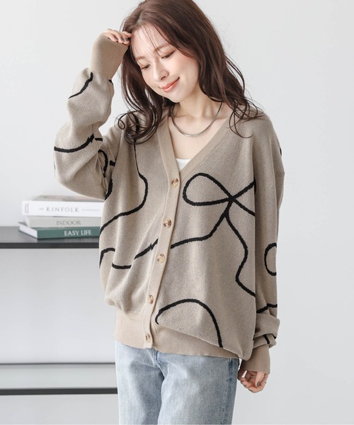 AMELY（エミリー）の「リボンラインニットカーディガン（カーディガン/ボレロ・レディース・ベージュ/グレー/ブラック/アイボリー・フリー）」の12枚目の写真