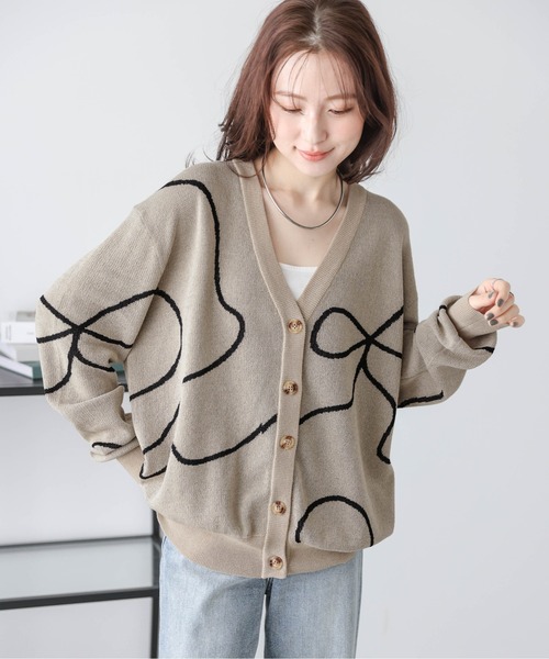 AMELY（エミリー）の「リボンラインニットカーディガン（カーディガン/ボレロ・レディース・ベージュ/グレー/ブラック/アイボリー・フリー）」の14枚目の写真