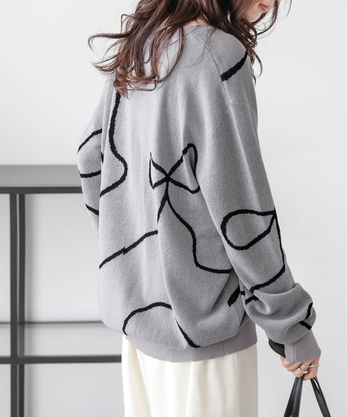 AMELY（エミリー）の「リボンラインニットカーディガン（カーディガン/ボレロ・レディース・ベージュ/グレー/ブラック/アイボリー・フリー）」の8枚目の写真