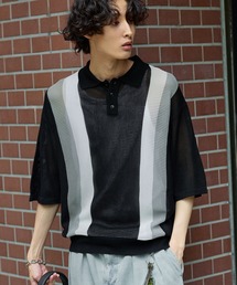 Bleme（ブレム）の「レトロストライプ 半袖 メッシュニット ポロシャツ（ポロシャツ・メンズ）」