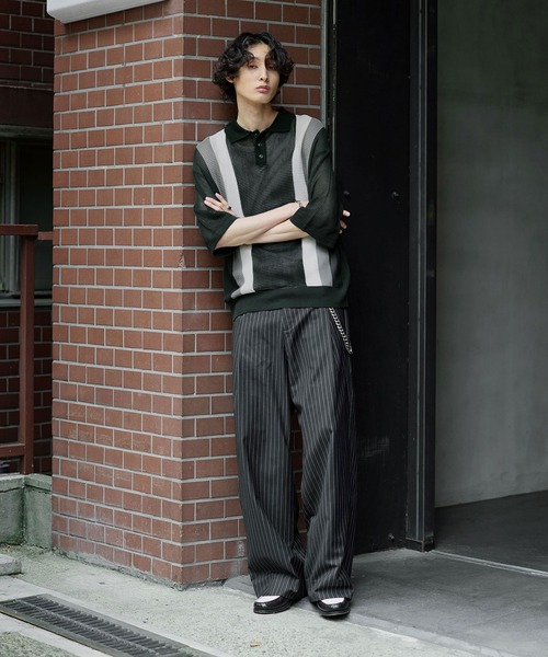 Bleme（ブレム）の「レトロストライプ 半袖 メッシュニット ポロシャツ（ポロシャツ・メンズ・グリーン/ブラック・S/M/L/XL）」の8枚目の写真