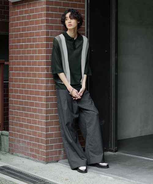 Bleme（ブレム）の「レトロストライプ 半袖 メッシュニット ポロシャツ（ポロシャツ・メンズ・グリーン/ブラック・S/M/L/XL）」の9枚目の写真