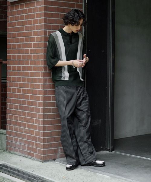 Bleme（ブレム）の「レトロストライプ 半袖 メッシュニット ポロシャツ（ポロシャツ・メンズ・グリーン/ブラック・S/M/L/XL）」の10枚目の写真