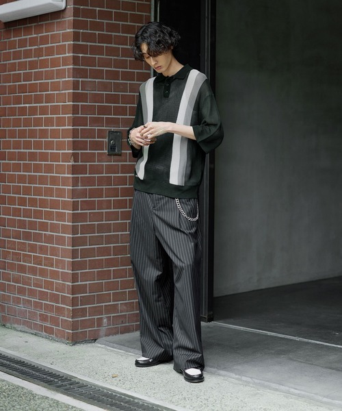 Bleme（ブレム）の「レトロストライプ 半袖 メッシュニット ポロシャツ（ポロシャツ・メンズ・グリーン/ブラック・S/M/L/XL）」の12枚目の写真