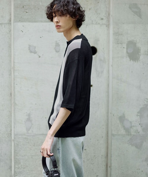 Bleme（ブレム）の「レトロストライプ 半袖 メッシュニット ポロシャツ（ポロシャツ・メンズ・グリーン/ブラック・S/M/L/XL）」の20枚目の写真