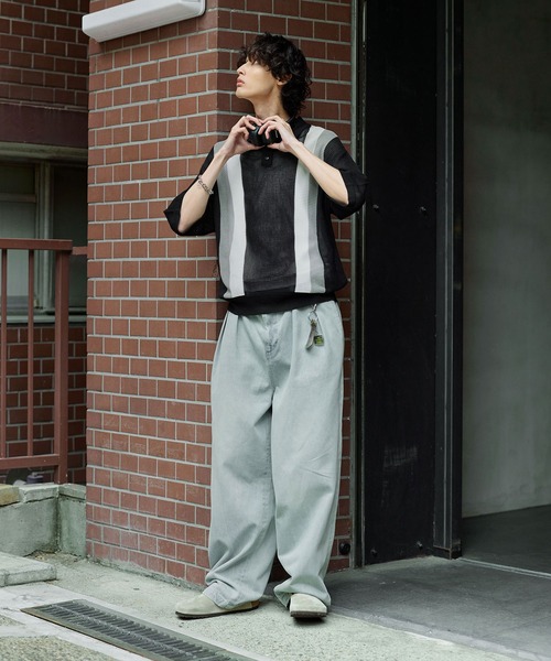 Bleme（ブレム）の「レトロストライプ 半袖 メッシュニット ポロシャツ（ポロシャツ・メンズ・グリーン/ブラック・S/M/L/XL）」の22枚目の写真