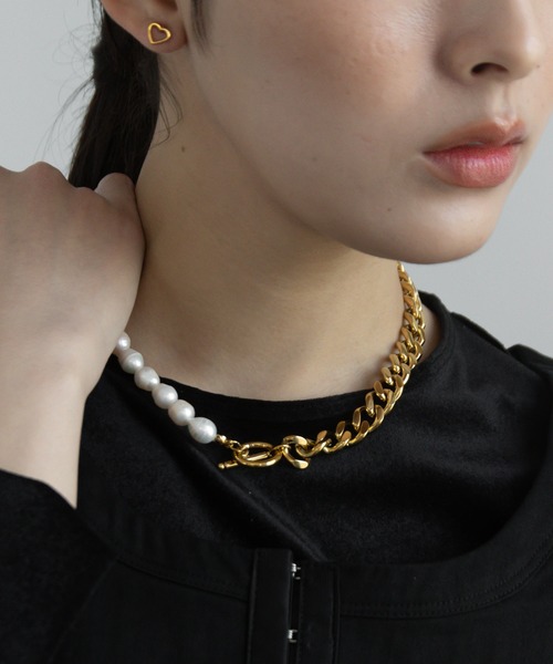 abaskdesign（アバスクデザイン）の「金属アレルギー対応  淡水パール&喜平チェーンチョーカーネックレス（チョーカー・レディース・ゴールド・FREE）」の7枚目の写真