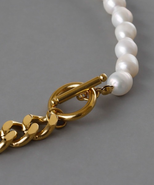 abaskdesign（アバスクデザイン）の「金属アレルギー対応  淡水パール&喜平チェーンチョーカーネックレス（チョーカー・レディース・ゴールド・FREE）」の9枚目の写真