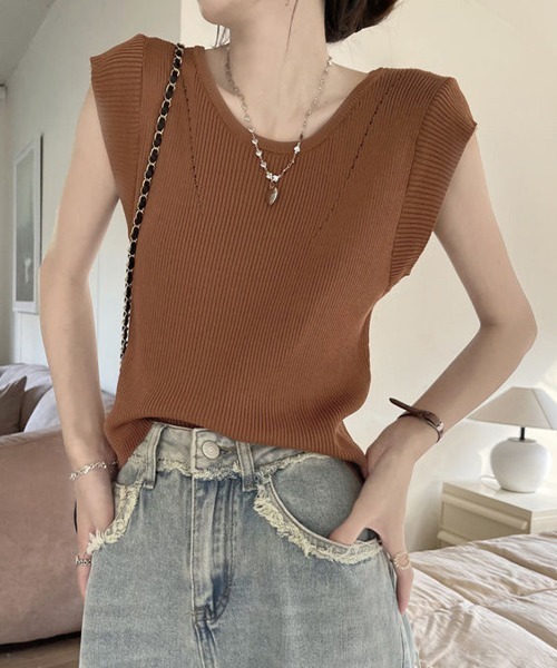 Miniministore(ミニミニストア)の「フレンチスリーブ サマーニット 韓国風(ニット/セーター・レディース・ブラック/ホワイト/ブラウン・FREE)」の3枚目の写真