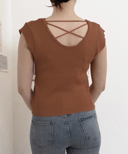 Miniministore(ミニミニストア)の「フレンチスリーブ サマーニット 韓国風(ニット/セーター・レディース・ブラック/ホワイト/ブラウン・FREE)」の16枚目の写真