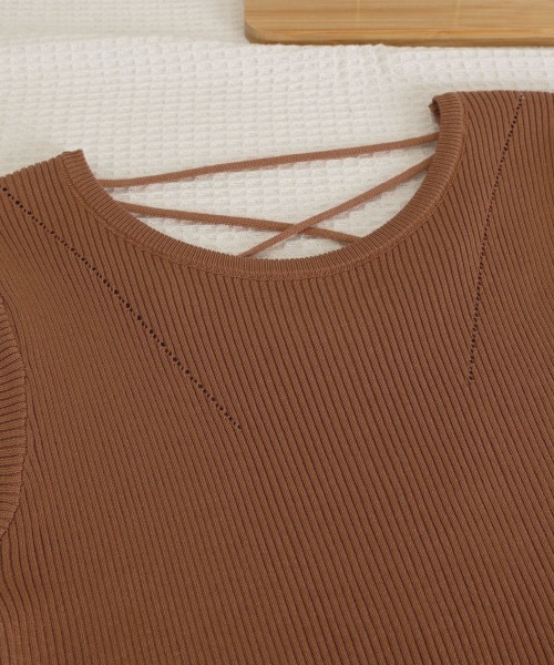 Miniministore(ミニミニストア)の「フレンチスリーブ サマーニット 韓国風(ニット/セーター・レディース・ブラック/ホワイト/ブラウン・FREE)」の13枚目の写真