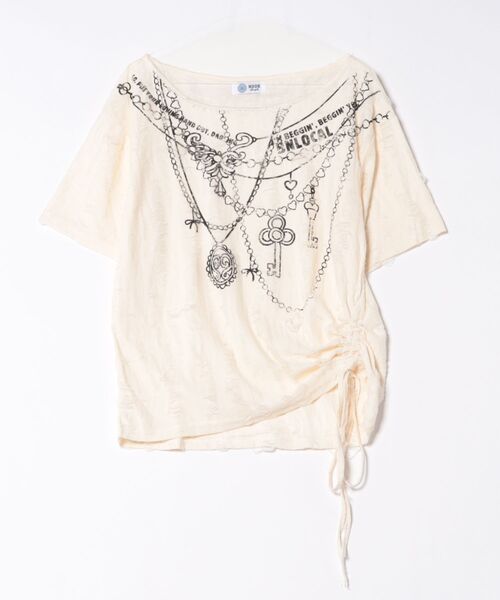 HOOK(フック)の「スカーフ付きチェーンプリントTシャツ(Tシャツ/カットソー・レディース・ダークグレー/ライトベージュ・SMALL/MEDIUM)」の6枚目の写真