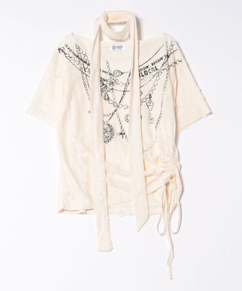 HOOK(フック)の「スカーフ付きチェーンプリントTシャツ(Tシャツ/カットソー・レディース・ダークグレー/ライトベージュ・SMALL/MEDIUM)」の7枚目の写真