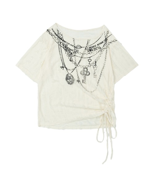 HOOK(フック)の「スカーフ付きチェーンプリントTシャツ(Tシャツ/カットソー・レディース・ダークグレー/ライトベージュ・SMALL/MEDIUM)」の12枚目の写真