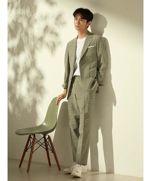 Perfect Suit FActory(パーフェクトスーツファクトリー)の「ウール×シアサッカー ギンガムチェック柄 セットアップパンツ ベージュ/カーキ/ネイビー(スラックス・メンズ・ネイビー/ベージュ/カーキ・S/L/M/LL/3L)」の11枚目の写真