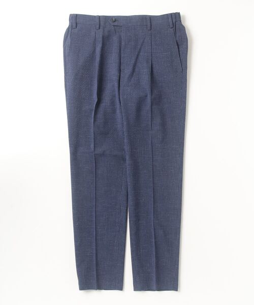 Perfect Suit FActory(パーフェクトスーツファクトリー)の「ウール×シアサッカー ギンガムチェック柄 セットアップパンツ ベージュ/カーキ/ネイビー(スラックス・メンズ・ネイビー/ベージュ/カーキ・S/L/M/LL/3L)」の4枚目の写真