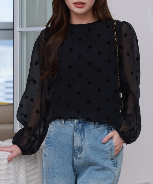DAY CLOSET(デイ クローゼット)の「レディース 長袖シースルードットバルーンブラウス(シャツ/ブラウス・レディース・ブラック・FREE)」の2枚目の写真