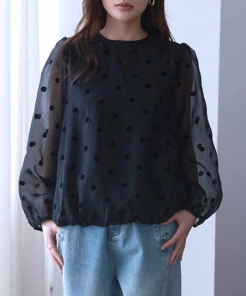DAY CLOSET(デイ クローゼット)の「レディース 長袖シースルードットバルーンブラウス(シャツ/ブラウス・レディース・ブラック・FREE)」の3枚目の写真