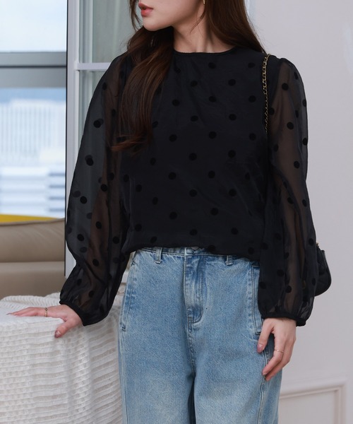 DAY CLOSET(デイ クローゼット)の「レディース 長袖シースルードットバルーンブラウス(シャツ/ブラウス・レディース・ブラック・FREE)」の4枚目の写真
