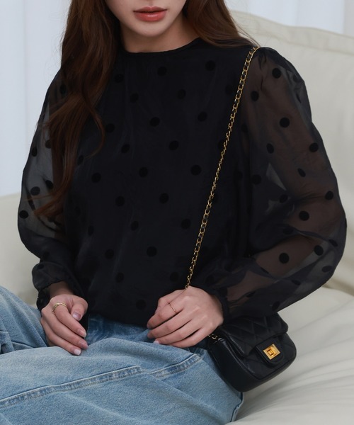 DAY CLOSET(デイ クローゼット)の「レディース 長袖シースルードットバルーンブラウス(シャツ/ブラウス・レディース・ブラック・FREE)」の11枚目の写真