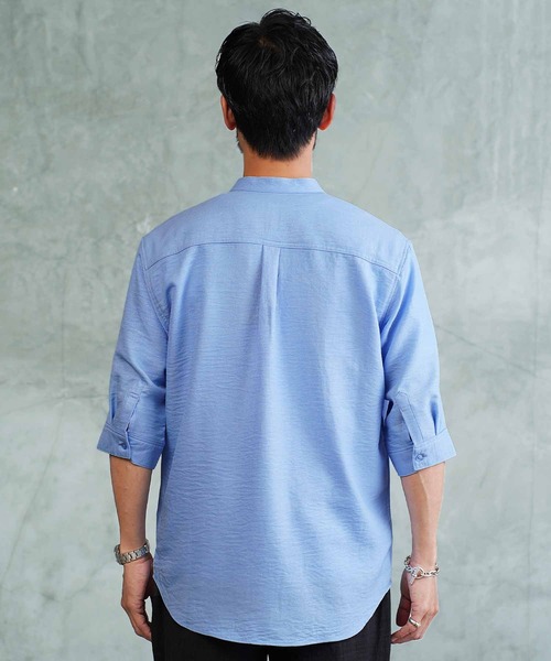 jiggys shop（ジギーズショップ）の「麻タッチ バンドカラー 5分袖シャツ（シャツ/ブラウス・メンズ・パープル/ホワイト/ブルー/ネイビー・X-LARGE/LARGE/MEDIUM）」の14枚目の写真