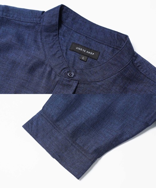 jiggys shop（ジギーズショップ）の「麻タッチ バンドカラー 5分袖シャツ（シャツ/ブラウス・メンズ・パープル/ホワイト/ブルー/ネイビー・X-LARGE/LARGE/MEDIUM）」の13枚目の写真