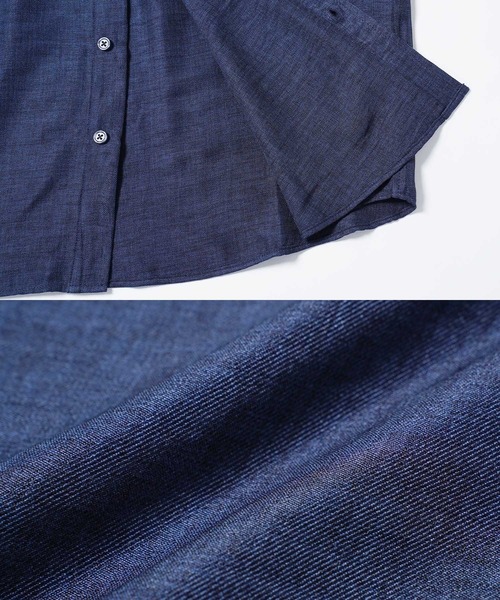 jiggys shop（ジギーズショップ）の「麻タッチ バンドカラー 5分袖シャツ（シャツ/ブラウス・メンズ・パープル/ホワイト/ブルー/ネイビー・X-LARGE/LARGE/MEDIUM）」の12枚目の写真