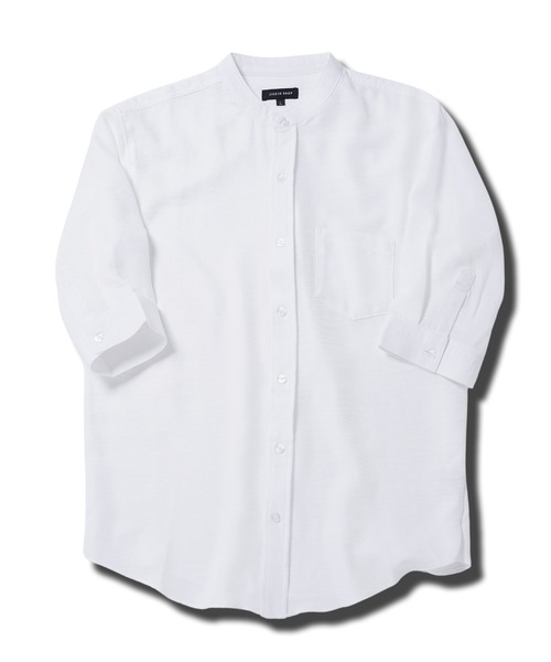 jiggys shop（ジギーズショップ）の「麻タッチ バンドカラー 5分袖シャツ（シャツ/ブラウス・メンズ・パープル/ホワイト/ブルー/ネイビー・X-LARGE/LARGE/MEDIUM）」の7枚目の写真