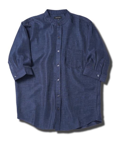 jiggys shop（ジギーズショップ）の「麻タッチ バンドカラー 5分袖シャツ（シャツ/ブラウス・メンズ・パープル/ホワイト/ブルー/ネイビー・X-LARGE/LARGE/MEDIUM）」の5枚目の写真
