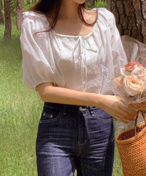 SPIGA（スピーガ）の「前リボンレースパフスリーブブラウス（シャツ/ブラウス・レディース・ホワイト・SMALL/MEDIUM/LARGE/X-LARGE）」の3枚目の写真