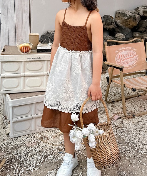 aimoha（アイモハ）の「【aimoha-KIDS-】キッズ かぎ針編みキャミワンピ＋バブーシュカセット (SS)（ワンピース・キッズ・チョコ・90/100/110/120/130）」の6枚目の写真