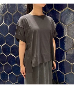 ラウンドネックワイドTシャツ-手洗い可-