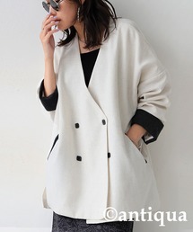 レディースのノーカラージャケット（ホワイト/白色系・刺繍